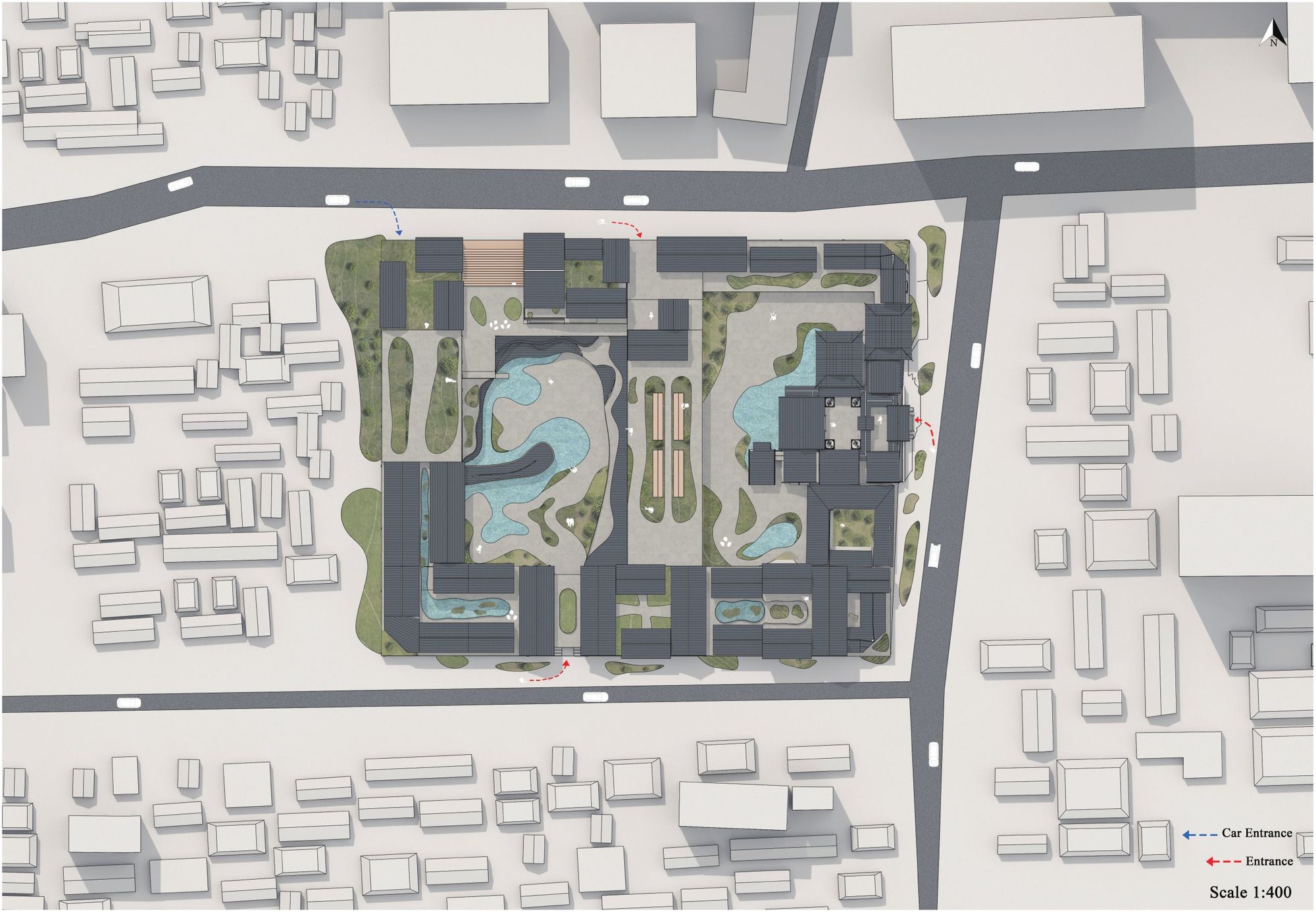 Site plan of the courtyard block within the hutong roofs